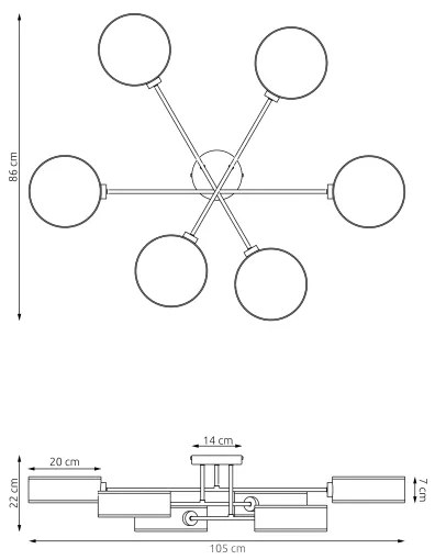 Lustră aplicată MAGA, 6 x E14, 10 W, 230 V, negru/maro/gri