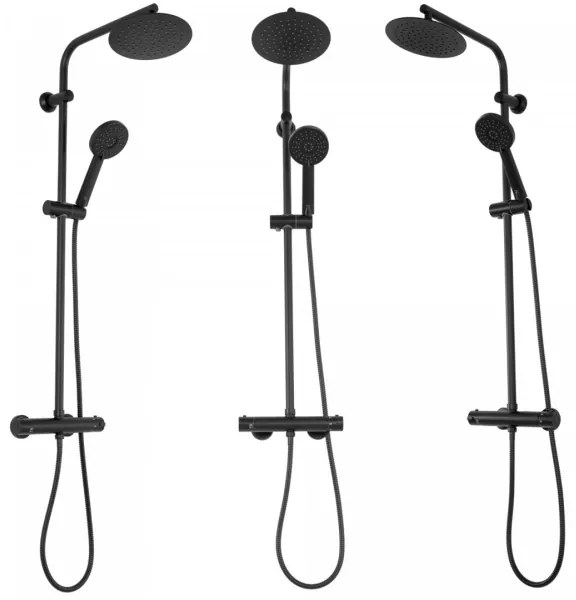 REA-P8804 - Set de duș BLISS cu baterie termostatică, negru mat