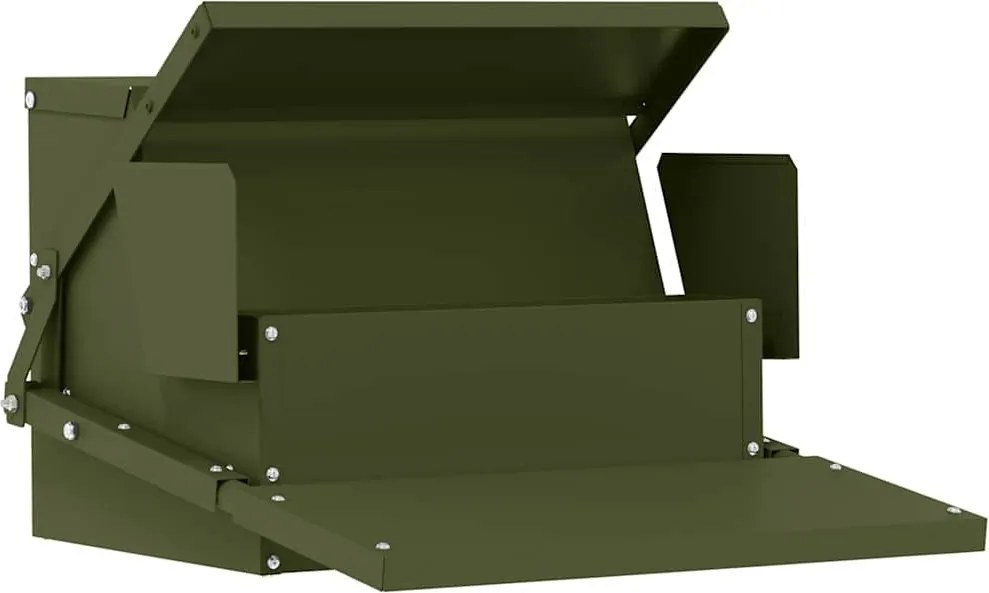 vidaXL Hrănitor cu pedale pentru pui Verde măsliniu 50 x 40 x 29 cm