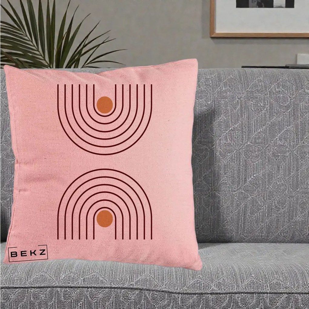 Perna Decorativa Geometric Boho Arc, 40x40 cm, Roz, Husa Detasabila, Perna Inclusa, BEKZ®