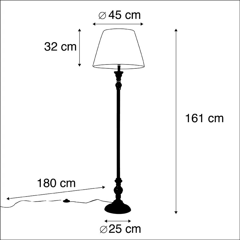 Lampă de podea neagră cu abajur plisat alb 45 cm - Classico