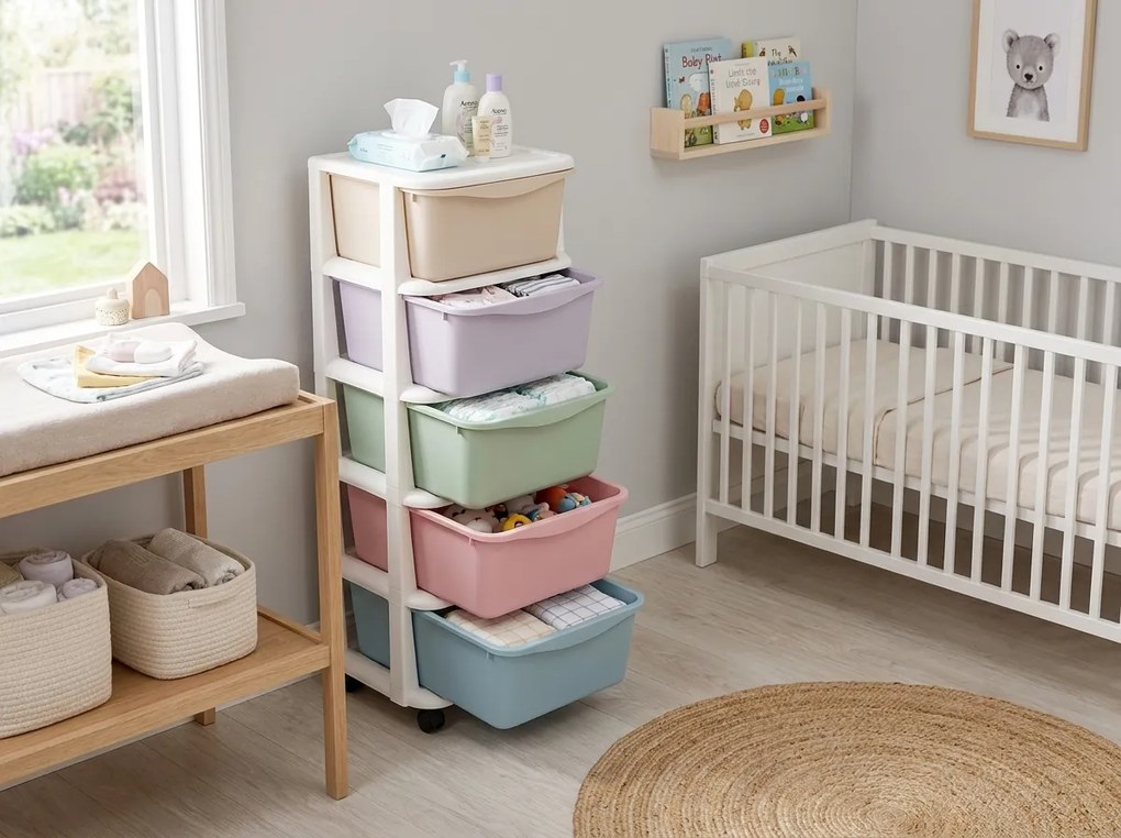 Raft pe roti cu sertare TONES 97x36x36 cm, colorat