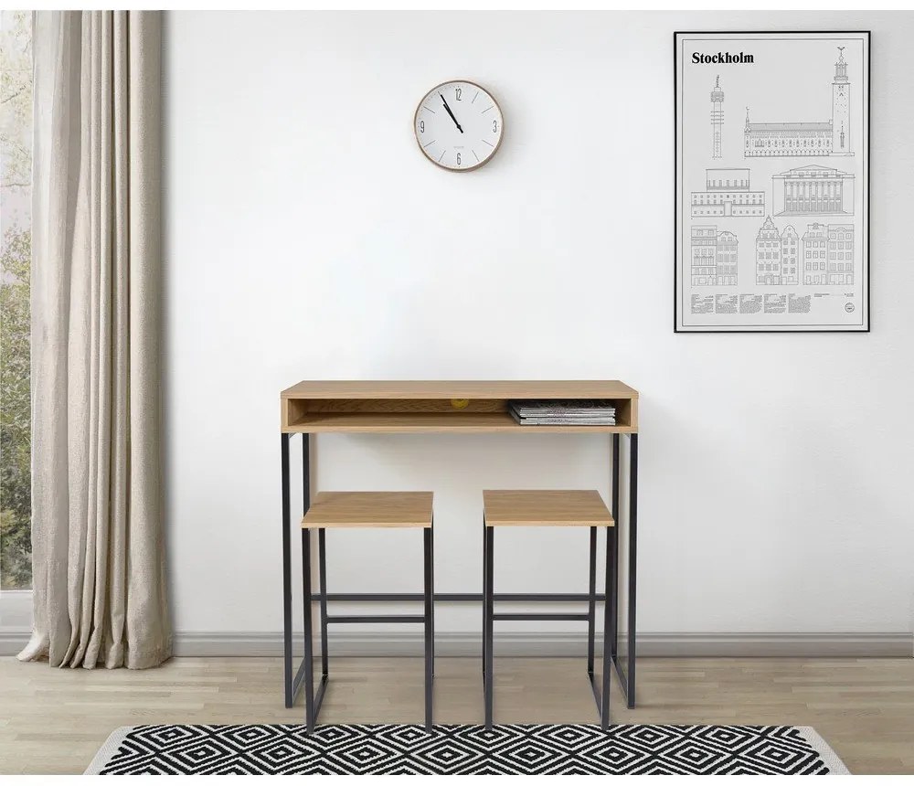 Scaun de bar negru/în culoare naturală cu aspect de lemn de stejar Frame – Woodman