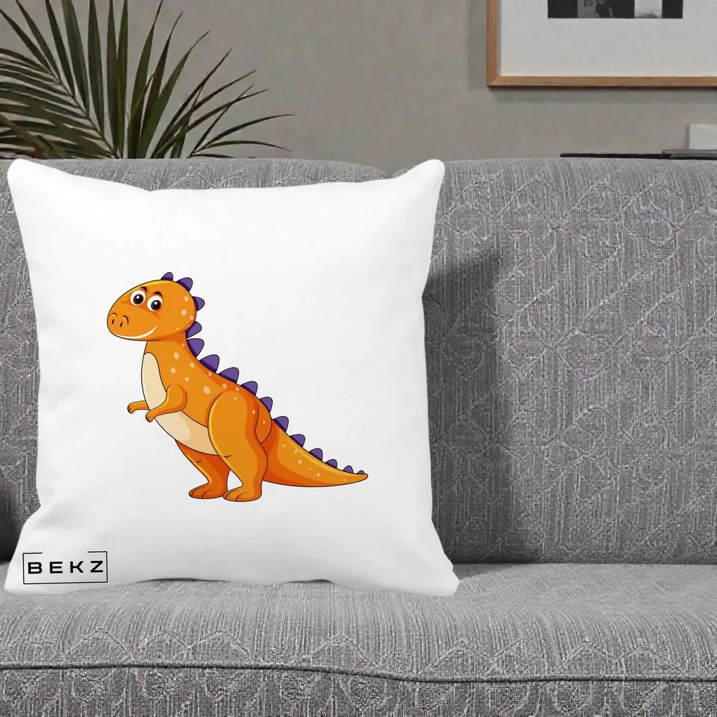 Perna Decorativa T-Rex Portocaliu, 40x40 cm, Alba Mata, Husa Detasabila, Perna Inclusa, BEKZ®