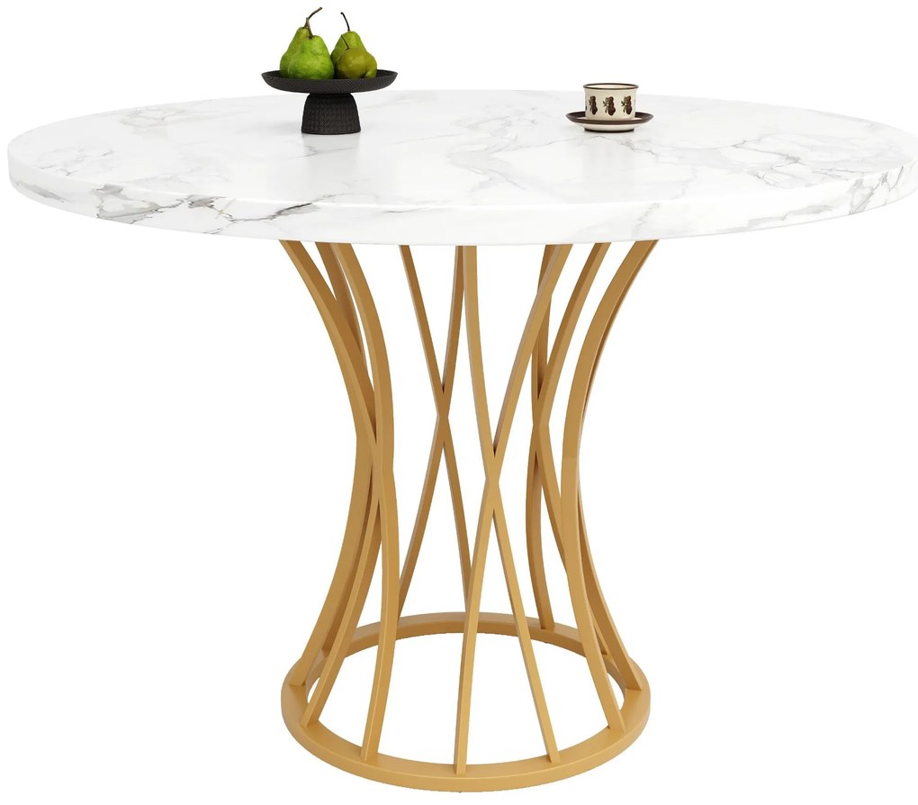 Masă rotundă pentru 4 persoane, Alb+Auriu | Aosom Romania