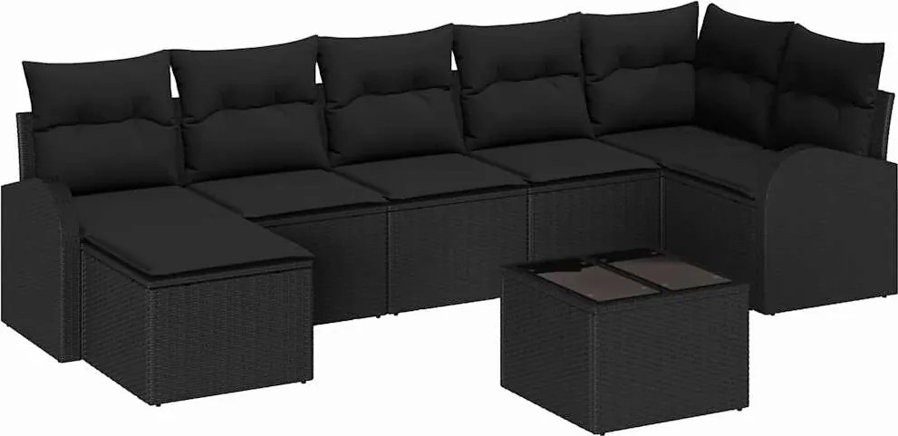 vidaXL Set de canapele pentru grădină cu pernă 8 pcs Negru Rattan poli