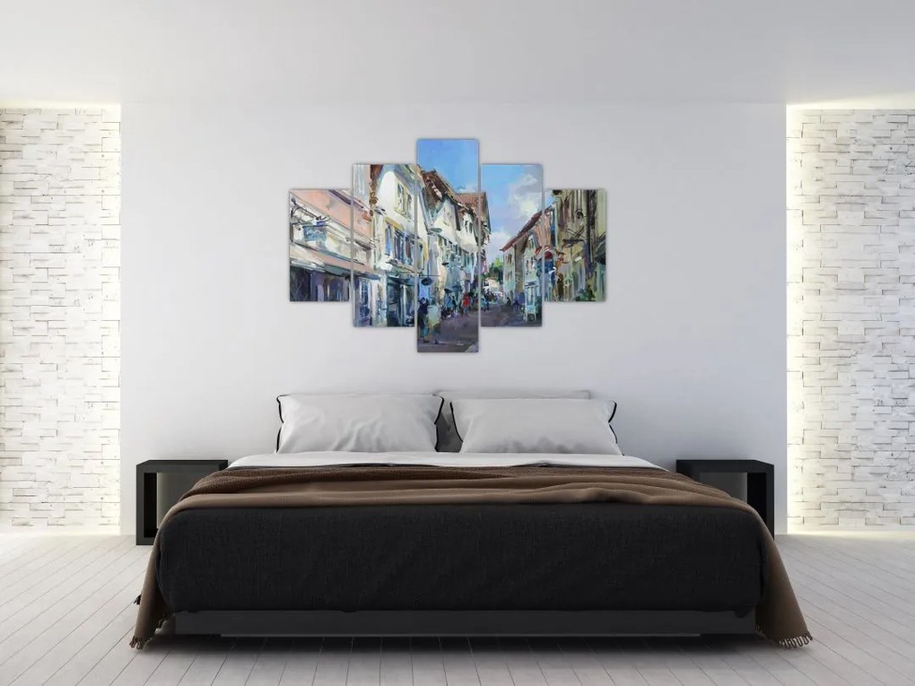 Tablou - Strada orașului vechi, pictură acrilică (150x105 cm)