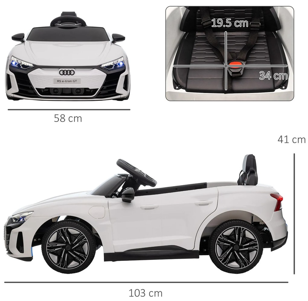 HOMCOM Mașină Electrică pentru Copii cu Motor Dublu, Centură de Siguranță, Telecomandă și Claxon, 103x58x41 cm, Alb | Aosom Romania