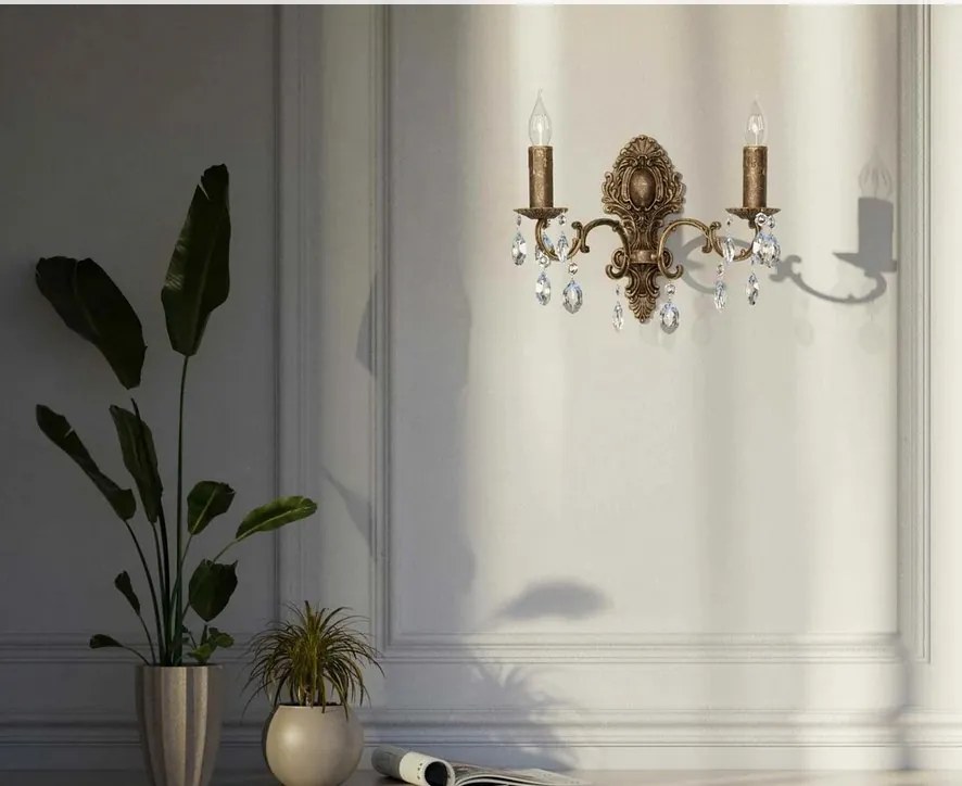 Aplica de perete 2 brate din alama si cristal Venezia