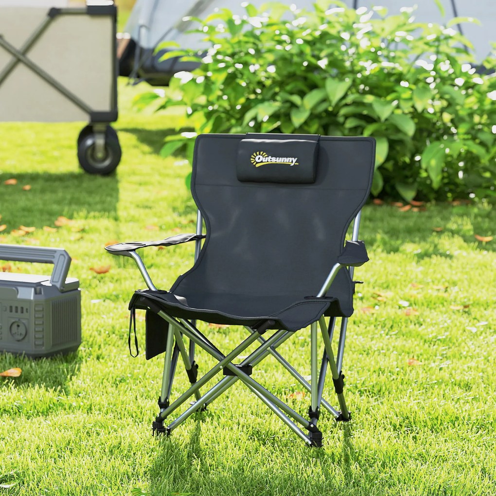 Outsunny Scaun de Camping Pliabil și Rabatabil cu Suport pentru Picioare Detașabil și Tetieră, 82x50/100x88 cm, Negru | Aosom Romania
