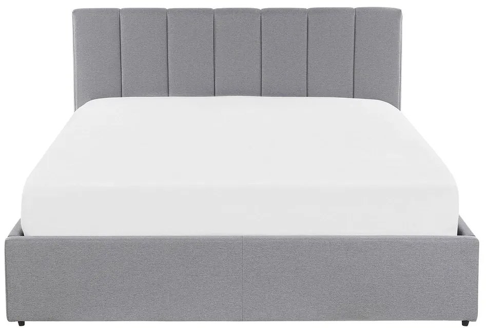 Pat matrimonial 140 cm DARGAN (gri) (textil) (cu somieră și sp. depozitare). 1026653