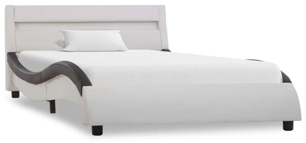 Cadru de pat cu LED, alb si negru, 100x200 cm, piele ecologica white and black, 100 x 200 cm