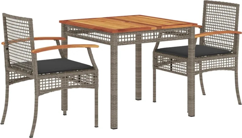 vidaXL Set mobilier de grădină cu perne, 3 piese, gri, poliratan