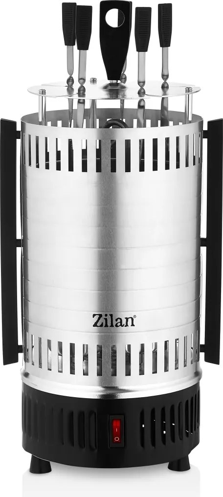 Gratar vertical Zilan ZLN5565 argintiu, putere 900W, rotatie automata, 5 bete pentru frigarui