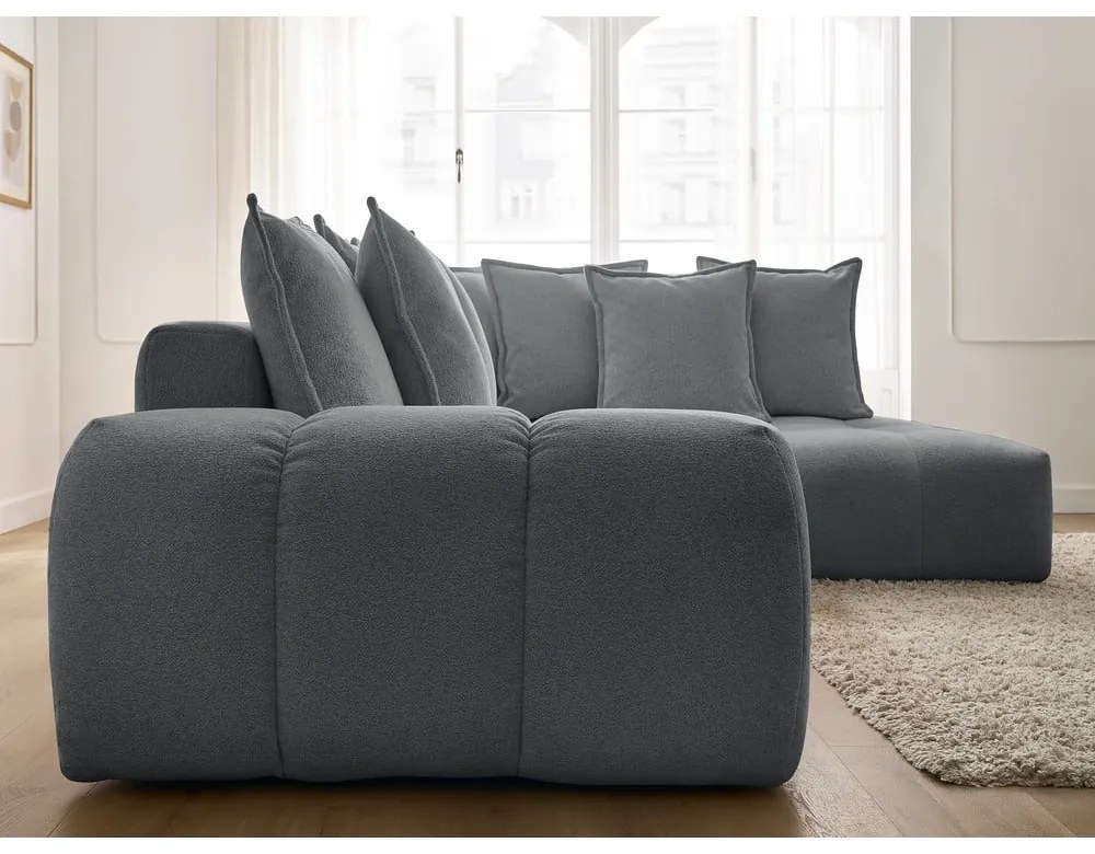 Colțar gri închis extensibil/cu spațiu de depozitare cu tapițerie din chenille (cu colț pe partea dreaptă/în formă de ”L”) Everest – Bobochic Paris