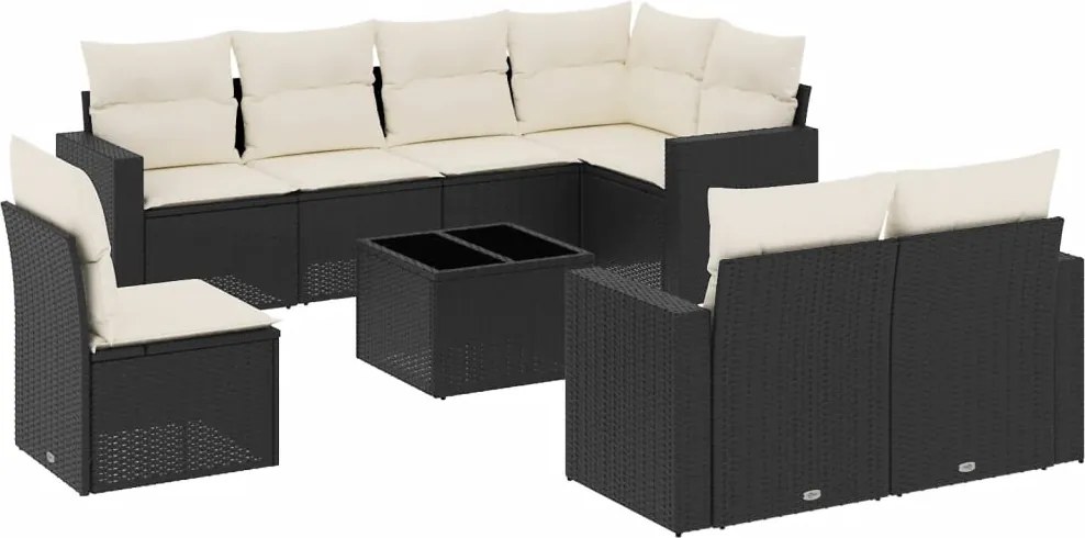vidaXL Set mobilier de grădină cu perne, 9 piese, negru, poliratan
