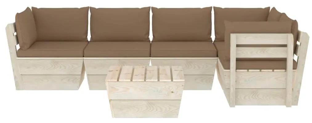 Set mobilier gradina din paleti cu perne, 6 piese, lemn molid Gri taupe, 2x mijloc + 3x colt + masa, 1