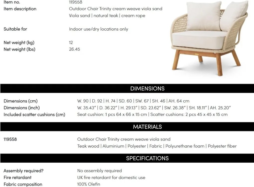 Fotoliu pentru exterior sau interior design LUX Trinity