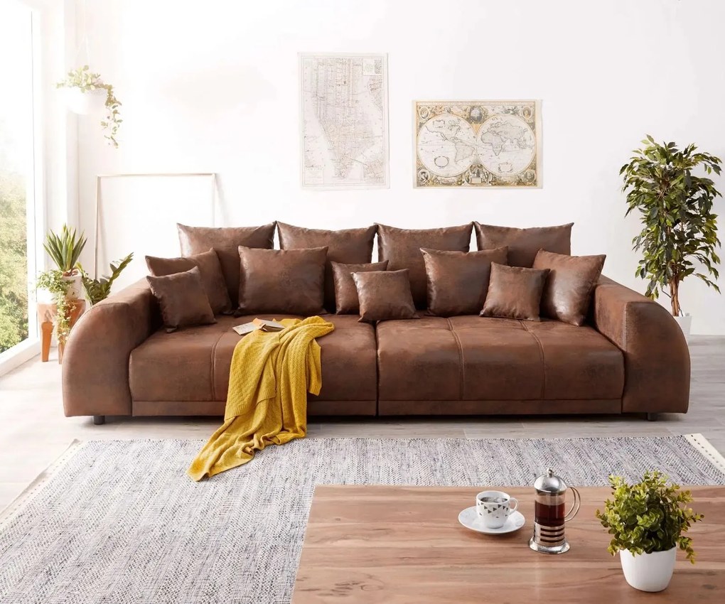 Canapea extensibilă dumonde cu 2 lăzi de depozitare si sezut confortabil din spuma high-density, Verona Madagaskar Brown 310x100 cm