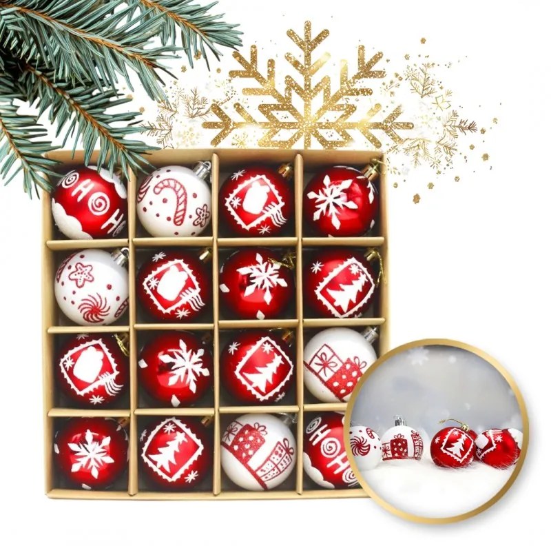 Set decoratiuni de Craciun RED&WHITE rosu-alb, 16 bucati