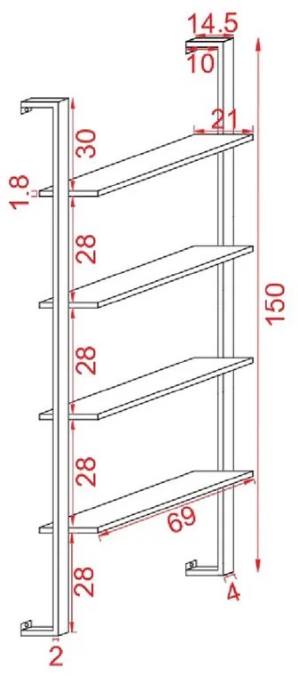 Raft de perete Wilfred lemn masiv natural - negru 69x21x150cm