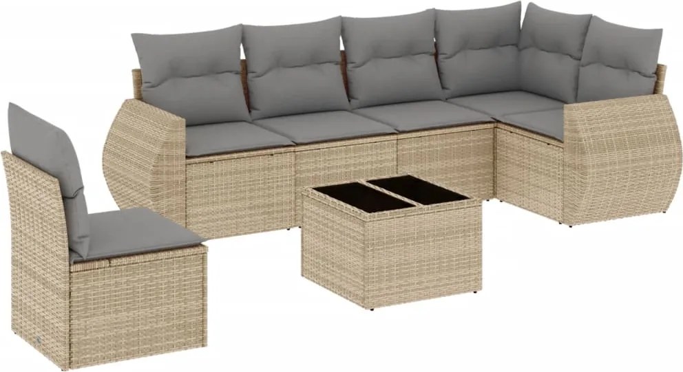vidaXL Set canapele de grădină, 7 piese, cu perne, bej, poliratan