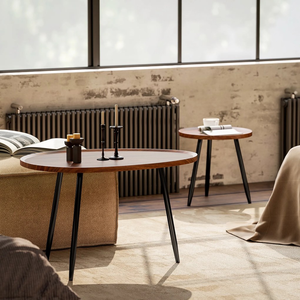 HOMCOM Set de 2 Măsuțe de Cafea Suprapunabile din Lemn și Metal | Aosom Romania