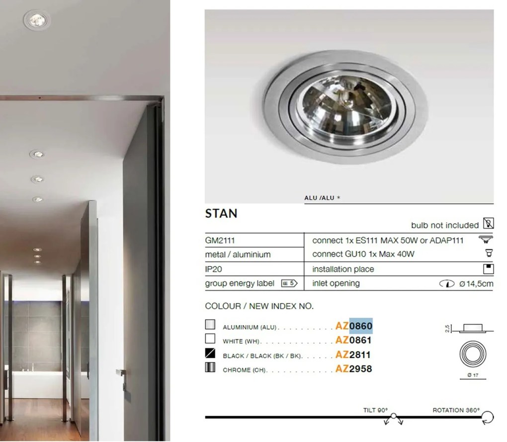 Spot incastrabil directionabil de tavan/plafon STAN ALU