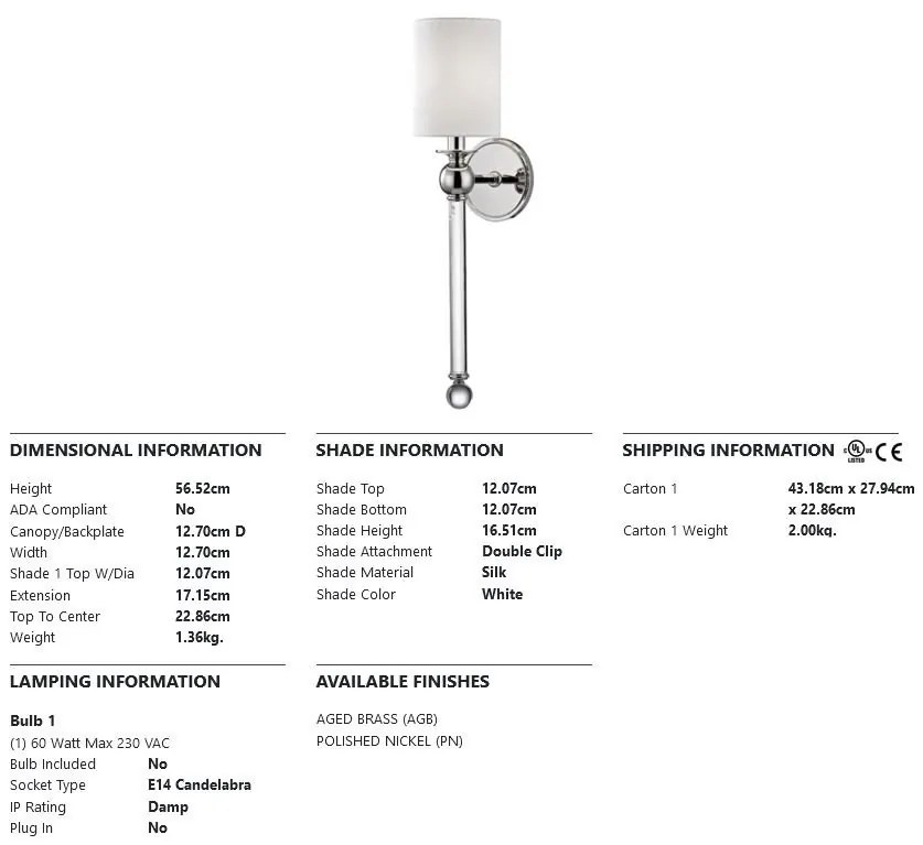 Aplica de perete design clasic GORDON nichel lucios
