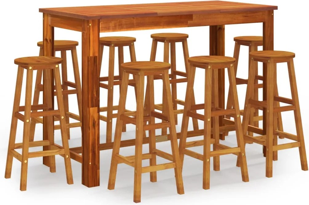 vidaXL Set bar de grădină, 9 piese, lemn masiv de acacia