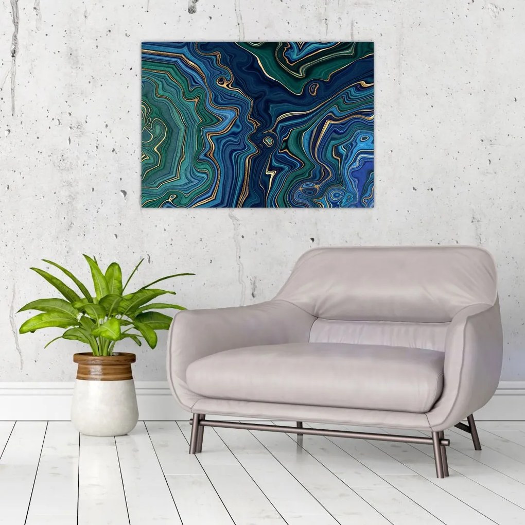 Tablou pe sticlă - Marmură verde- albastru (70x50 cm)