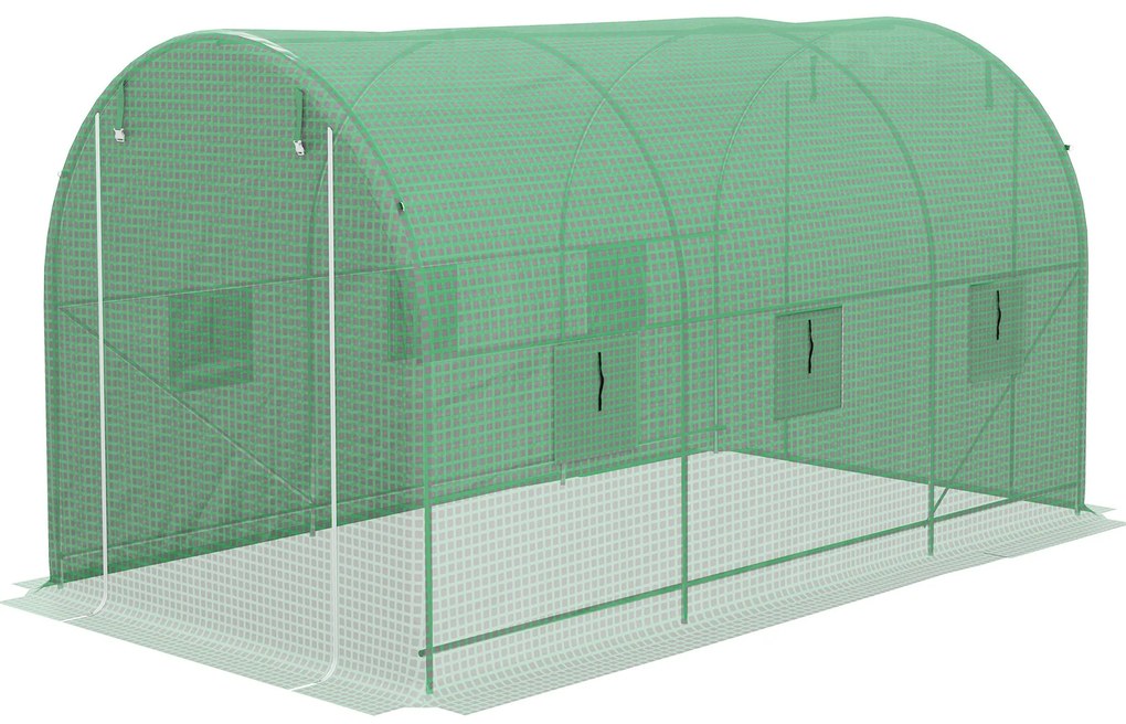 Outsunny Seră de Grădină Tunnel Suprafață Sol 8 m² 4L x 2l x 2,05H m cadru Tubular Ușă dublă cu fermoar 6 ferestre rulante verde | Aosom Romania