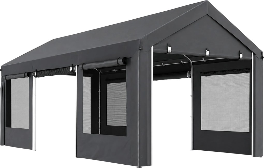 Outsunny Pavilion de Grădină cu Înălțime Reglabilă, 4 Uși și 4 Ferestre, 6x3 m, Gri Închis | Aosom Romania