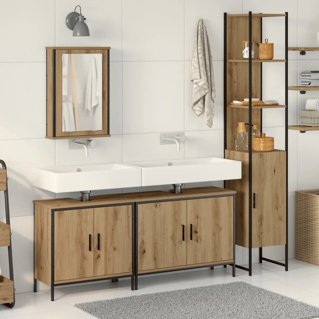 vidaXL Set de mobilier pentru baie , 4 piese, lemn prelucrat, stejar artizanal
