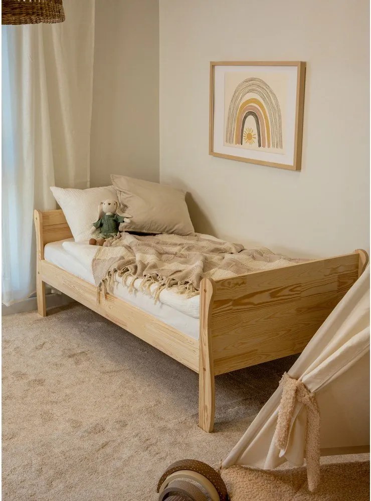 Pat pentru copii în culoare naturală din lemn de pin cu somieră 70x140 cm Roma – Adeko