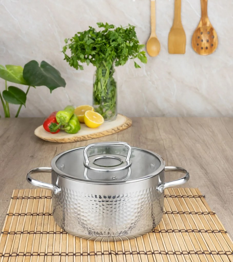 Cratita din inox Zilan ZLN1313, 2.5L, Diametru 20 cm, Manere nituite, Compatibil gaz, inductie electric, Compatibil masina de spalat vase