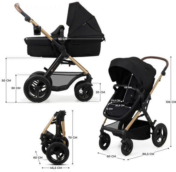 Cărucior de copii combinat 3 în 1 KINDERKRAFT MOOV 2 AIR Pure black + scaun auto MINK PRO