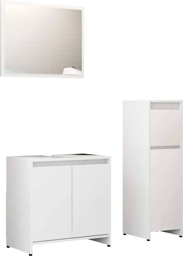 vidaXL Set mobilier de baie, 3 piese, alb, lemn prelucrat