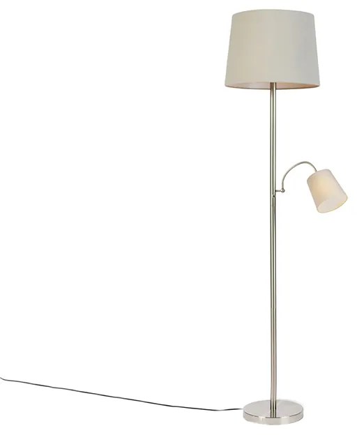 Lampă de podea clasică din oțel cu abajur gri și lampă de citit - Retro