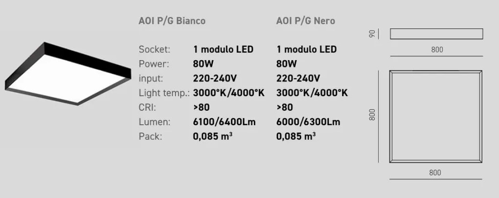 Plafoniera LED AOI 80x80cm, alb sau negru