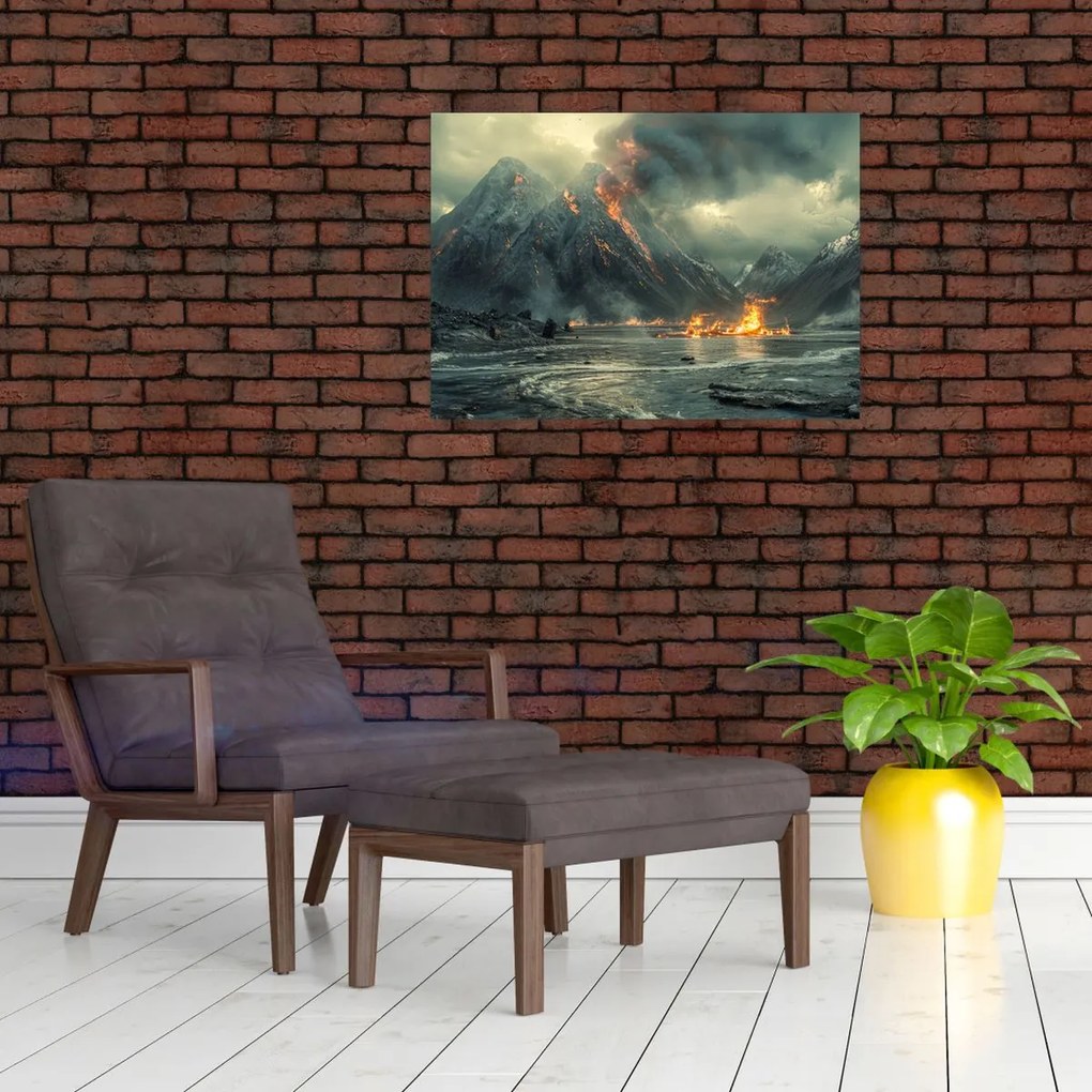 Tablou pe sticlă - Erupție vulcanică (70x50 cm)
