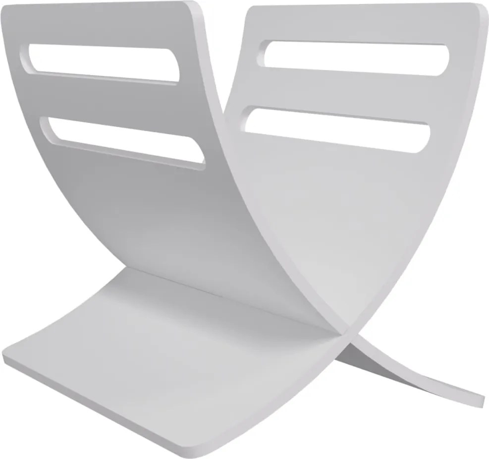 vidaXL Suport din lemn pentru reviste, vertical, alb