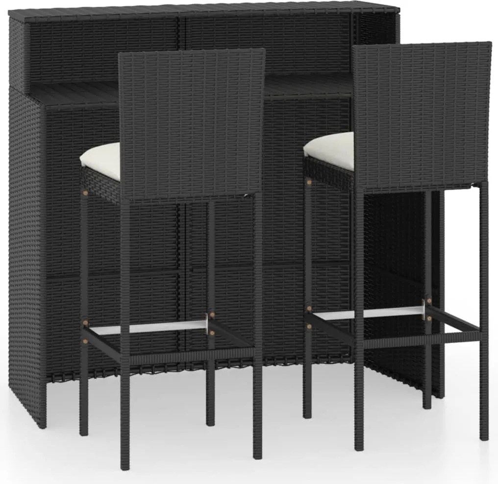 vidaXL Set mobilier bar de grădină cu perne, 3 piese, negru