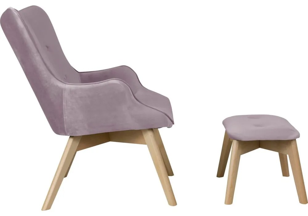 Fotoliu cu taburet mov lavandă cu tapițerie din catifea Niko – Ropez