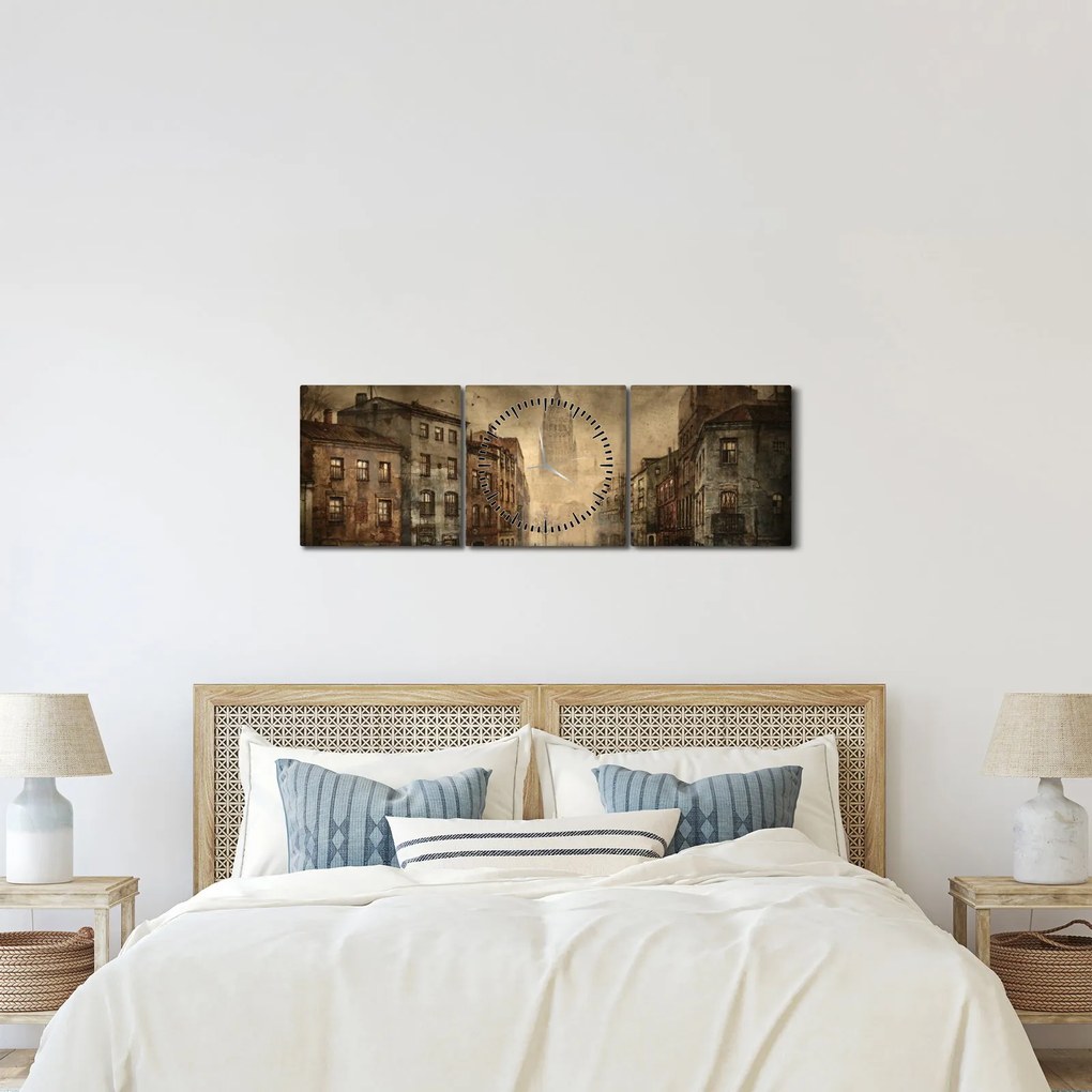 Tablou - Pictura orașului (cu ceas) (90x30 cm)