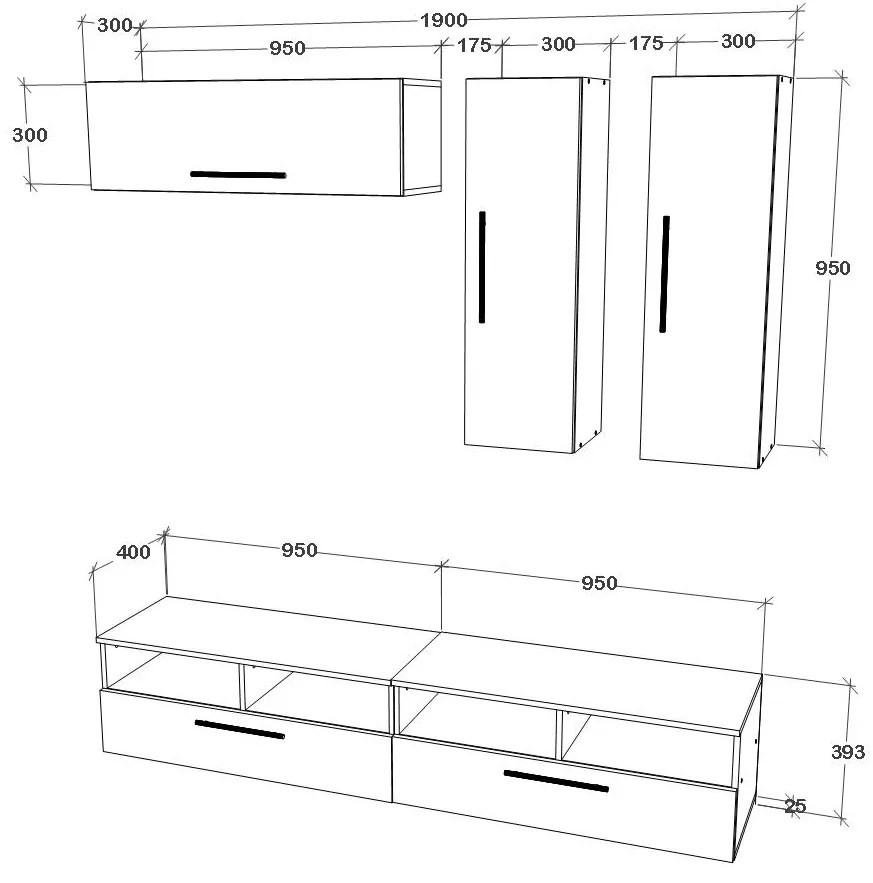 Living haaus V10, Antracit/Stejar Artisan, L 190 cm