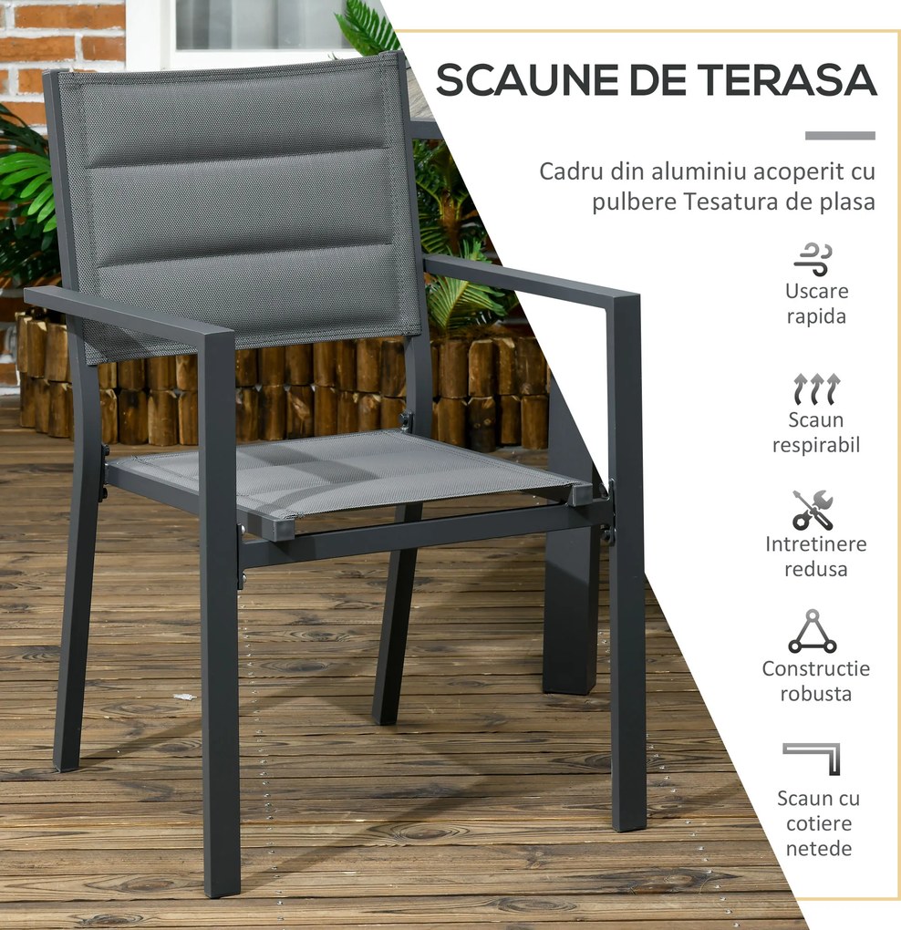 Outsunny Set de 7 Piese de Grădină din Aluminiu cu Masă Extensibilă și 6 Scaune cu Șezut din Plasă Respirabilă, 210x90x75 cm, Gri | Aosom Romania