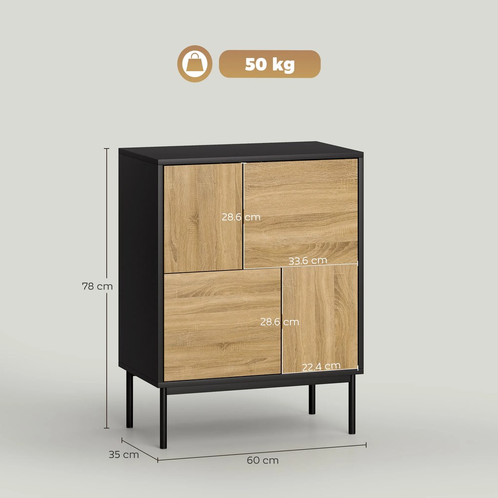 HOMCOM Bufet living mobilier de depozitare dulap de bucătărie uși cu deschidere prin apăsare și 4 compartimente stil modern 60 x 35 x 78 cm, negru | Aosom Romania