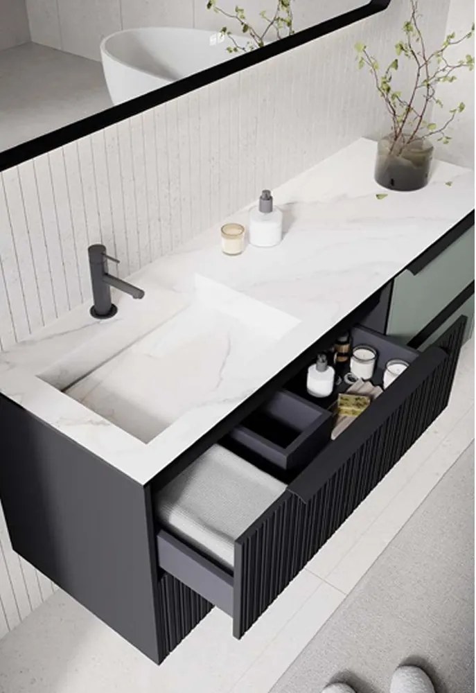 Set lemn masiv mobilier baie suspendat Avena 100/120/140/160 cm - 160 L