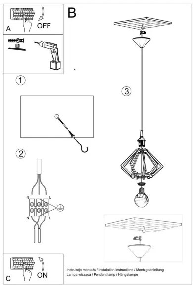 Lustră pe cablu POMPELMO 1xE27/60W/230V